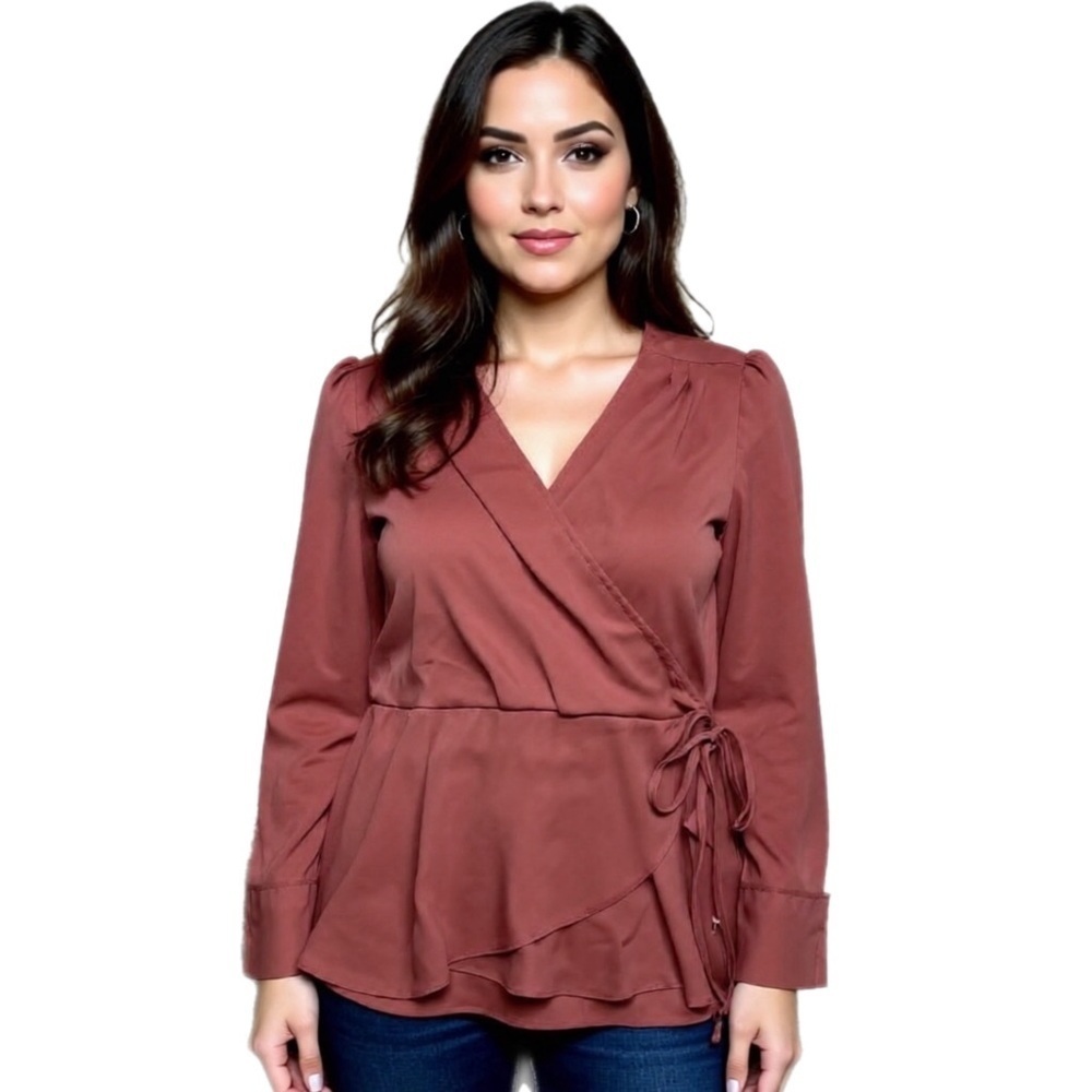 Le Chateau Maroon Mauve Wrap Blouse Top Size Large NEW with Tag